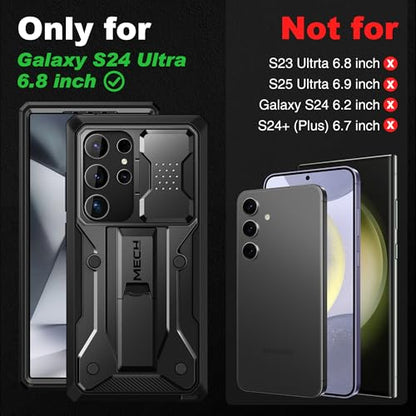 TONGATE for Samsung Galaxy S24 Ultra Case, 2 Front Frames & Stand, Black | Built-in Slide Camera Cover & Screen Protector, Military Grade Shockproof S24 Ultra Phone Case with Kickstand & Belt-Clip - color: Black