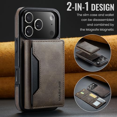 K2 2 in 1 Detachable Magnetic Phone Cases Compatible with iPhone 17 Pro Case with Card Holder RFID Blocking, Compatible with Magsafe Wallet, Leather 6.3'' (Coffee, iPhone 17 Pro) - color: Coffee, size: iPhone 17 Pro