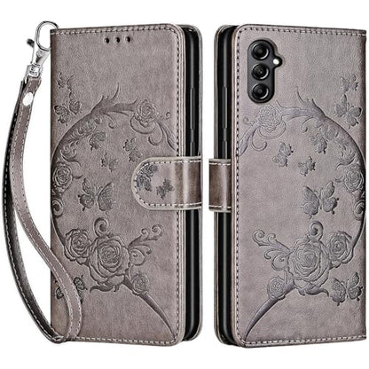 for Samsung Galaxy A14 5G Wallet case, Gray Flower | 3 Card Holders, Kickstand, Shockproof TPU Shell, PU Leather, Magnetic Closure, Protective Flip Folio Cover, Women - color: 9