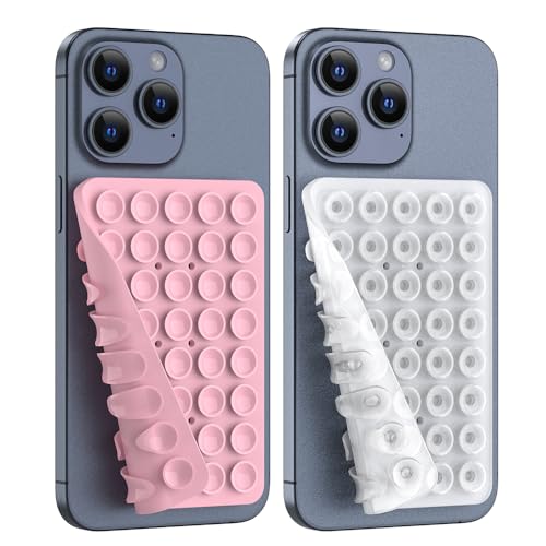 Double Sided Silicone Suction Phone Holder Mount, Silicon Accessory for iPhone and Android, Hands-Free Mirror Shower Phone Holder, TikTok Videos and Selfies (Light Pink+Transparent) - color: Light Pink+Transparent