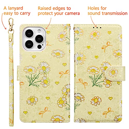 UEEBAI Wallet Case for iPhone 12 Pro Max 6.7 inch, PU Leather Case Kickstand RFID Blocking Flip Case Card Slots Wrist Strap Relief Engraved Pattern Magnetic Closure Flower Folio Case, Yellow Daisy - color: Yellow Daisy, size: iPhone 12 Pro Max 6.7 inch