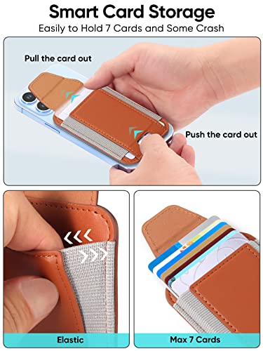 Miroddi for MagSafe Wallet with Privacy Flap, Strongest Magnetic Wallet | 7 Cards Holder, RFID Blocking, Leather Magnetic Phone Wallet for iPhone 17/16/15/14/13/12 Series and Pixel 10 Series - color: Brown