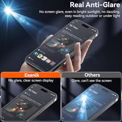 Esanik 3-Pack for iPhone 17/16 Pro Matte Glass Screen Protector - Anti-Glare, Anti-Fingerprint, Anti-Reflection, 9H Hardness, Smooth Touch, Easy Installation Frame Included