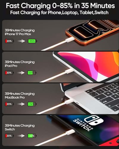 240W USB C Fast Charge & Data Cable 3 FT 2Pack for iPhone 15/16/17 Braided - color: Silvery, size: 3FT