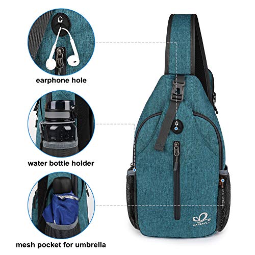 WATERFLY Crossbody Sling Backpack Sling Bag Travel Hiking Chest Bags Daypack (Teal blue) | Small Hiking bag,Multi-compartment storage,Water-resistant,Breathable back pad,Reversible adjustable shoulder strap - color: B-teal Blue