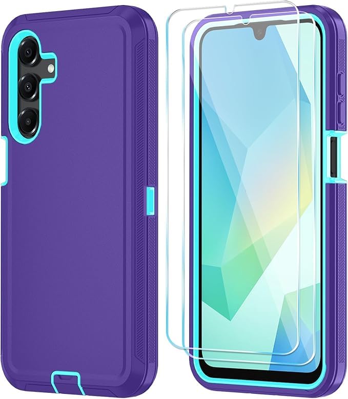 Qinmay Phone Case for Samsung Galaxy A17 5G Case, Galaxy A16 5G Case with HD Screen Protector, Heavy Duty Shockproof 3-Layer Cover Phone Case for Galaxy A17 / A16 ，PurpleSkyBlue - color: PurpleSkyBlue
