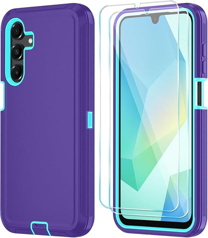 Qinmay Phone Case for Samsung Galaxy A17 5G Case, Galaxy A16 5G Case with HD Screen Protector, Heavy Duty Shockproof 3-Layer Cover Phone Case for Galaxy A17 / A16 ，PurpleSkyBlue - color: PurpleSkyBlue