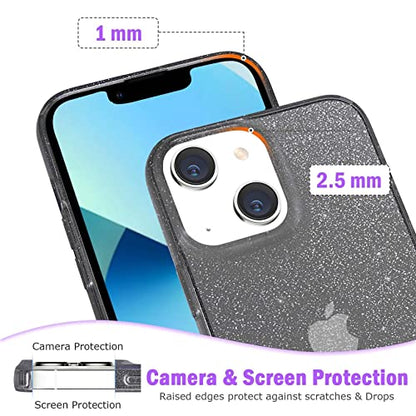 JJGoo Compatible with iPhone 13 Case, Glitter Soft TPU Shockproof Protective Bumper Cover, Sparkle Bling Sparkly Cute Slim Women Girls Phone Case for iPhone 13, 6.1inch, Black Glitter - color: Black Glitter