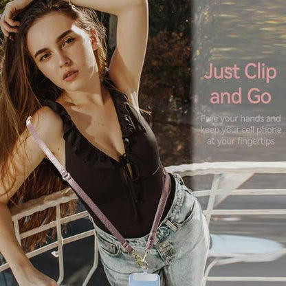 Clip and Go Phone Strap Crossbody Wrist 2 in 1 Leather Lanyard with Tether Hanging Loop Adjustable Anti-Theft Purse Replacement Handbag Long Thin Shoulder Neck Straps for All Phones Key Bags Rose Gold - color: Rose Gold