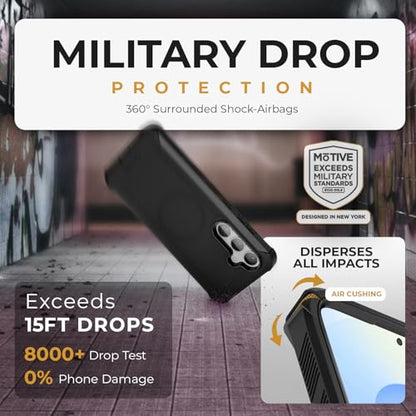 MOTIVE Heavy Duty Case for Samsung Galaxy s25/s24, Belt Clip Holster | 6.2" | Bunker Series, Military Grade Multi-Layer Protection, PC/TPU Build, Sealed Port Cover, Compatible with MagSafe Qi2 Charging - size: s25 & s24