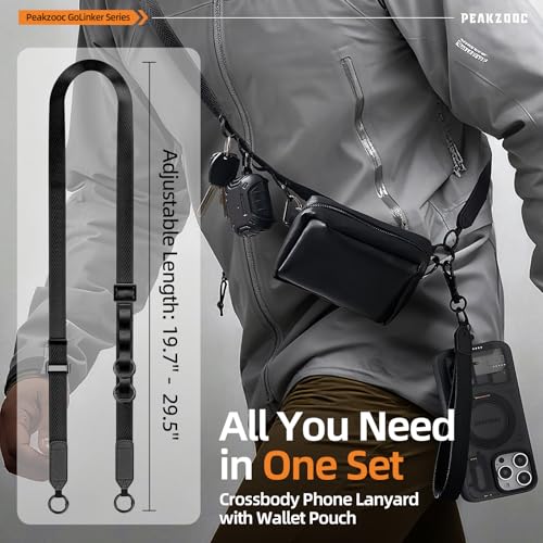 Phone Lanyard with Wallet, Adjustable Crossbody Phone Strap(Black) - color: Black