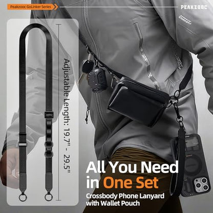 Phone Lanyard with Wallet, Adjustable Crossbody Phone Strap(Black) - color: Black
