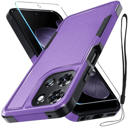 for Moto G 5G 2025 Case, Full Body Heavy Duty Rugged Shockproof Protective Phone Cover with Lanyard Strap, Tempered Glass Screen Protector, Lavender | with Tempered Glass Screen Protector+Lanyard Strap,Rugged Shockproof Protective Phone Case - color: Lave