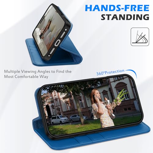 SHIELDON Genuine Leather Wallet Case for iPhone 17 Pro 6.3", Sapphire Blue | Magnetic Closure, RFID Blocking, Credit Card Holder, Kickstand, Folio Design, Shockproof Phone Cover for Men Women - color: Sapphire Blue