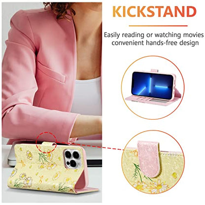 UEEBAI Wallet Case for iPhone 12 Pro Max 6.7 inch, PU Leather Case Kickstand RFID Blocking Flip Case Card Slots Wrist Strap Relief Engraved Pattern Magnetic Closure Flower Folio Case, Yellow Daisy - color: Yellow Daisy, size: iPhone 12 Pro Max 6.7 inch
