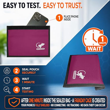 Gecko Travel Tech Faraday Bag Anti-Tracking GPS RFID Car Key Signal Blocker Wallet Shielding Pouch Protective Case for Cell Phone Car Key FOB, Data Privacy, Electronic Device Security (PINK - NYLON) - color: PINK - NYLON