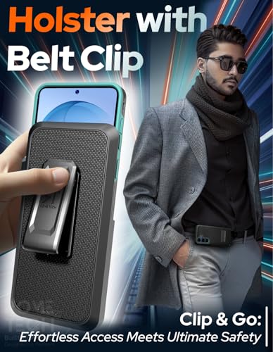 Designed for Samsung Galaxy S26 Case with Belt Clip Holster | Rugged Cover with Strong Magnet & Kickstand Heavy Duty Combo - Black & Green - color: Black & Green