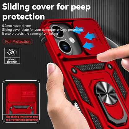 for iPhone 17 Case, with Slide Camera Cover HD Screen Protector [Military Grade 16ft. Drop Tested] Ring Holder Kickstand Protective Phone Case for Apple iPhone 17, Red - color: Red w/ Slide Camera 2nd gen. Military Grade