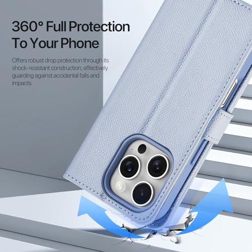 for iPhone 16 Pro Case Wallet, Detachable Magnetic Wallet Case | Compatible with Magsafe, RFID Blocking, Zipper Card Holder, PU Leather Flip Folio Case, Strap Wallet Case, Phone Kickstand - color: Blue, size: iPhone 16 Pro