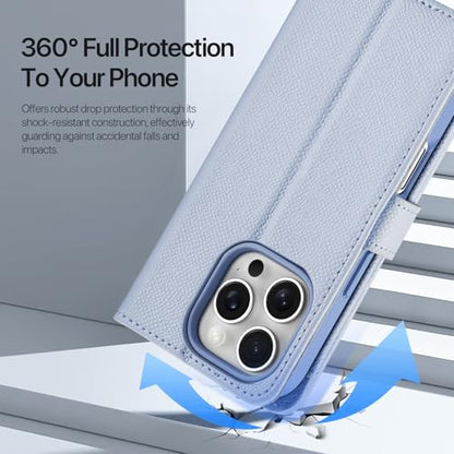 for iPhone 16 Pro Case Wallet, Detachable Magnetic Wallet Case | Compatible with Magsafe, RFID Blocking, Zipper Card Holder, PU Leather Flip Folio Case, Strap Wallet Case, Phone Kickstand - color: Blue, size: iPhone 16 Pro