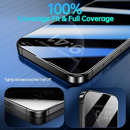2 Pack for iPhone 16 Privacy Screen Protector 6.1 inch, [Military Grade Shatterproof] 9H Tempered Glass Protective Film, Fast & Easy Installation, Auto Alignment, Auto Dust-Elimination - size: iPhone 16