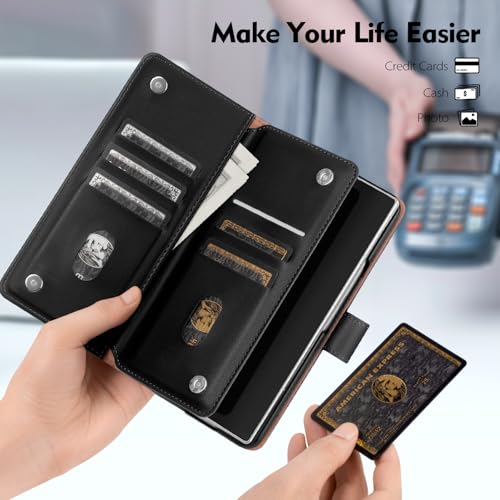 Shieldtop Compatible with Samsung Galaxy Z Fold 5 Wallet Case with Card Holder,Women Man RFID Blocking PU Leather Flip Shockproof Protective Cover Credit Card Holder Slots Kickstand,Black - color: Black, size: Samsung Galaxy Z Fold 5