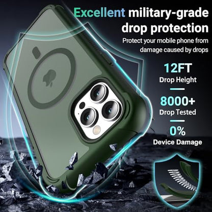 jaroco Magnetic for iPhone 12 Pro Max Case Heavy Duty Protection Army Green | Compatible with MagSafe,Military Grade Drop Protection,Translucent Matte,Non-Slip,Shockproof 2-Layer Durable Bumper Case - color: Army Green, size: iPhone 12 Pro Max