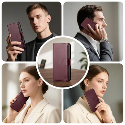 Compatible with Samsung Galaxy S26 Ultra Genuine Leather Case Wallet with Card Holder,Women Men Real Leather Flip RFID Blocking Credit Card Slots Kickstand Protective Phone Cover,Wine Red - color: Wine Red, size: Samsung Galaxy S26 Ultra - 6.9"
