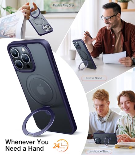TORRAS Magnetic Ostand for iPhone 15 Pro Max Case, [Military Grade Drop Tested][Compatible with MagSafe][Build in Kickstand] Translucent Hard Back Soft Edge Anti-Fingerprint 6.7" 2023, Purple | Compatible with MagSafe, Build in Kickstand, Translucent Hard