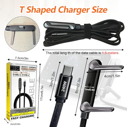 2PCS Sideways Phone Charger with 5PCS Silicone Cable Ties, 240W Invisible Stand Charging Cable with 360° Adjustable Metal Stand，Fast Charging Cord with Built-in Phone Stand for Smartphones Tablets
