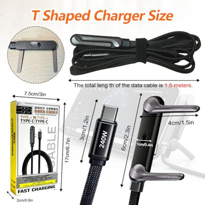 2PCS Sideways Phone Charger with 5PCS Silicone Cable Ties, 240W Invisible Stand Charging Cable with 360° Adjustable Metal Stand，Fast Charging Cord with Built-in Phone Stand for Smartphones Tablets