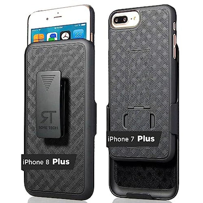 Designed for iPhone 7+/8+ Plus Case with Belt Clip Holster | Rugged Holster & Protective Phone Case Combo with Anti-Slip Texture - Black