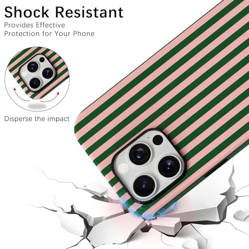 Skyseaco Compatible with iPhone 14 Pro Max Case with MagSafe, Cute Striped Phone Case for Women Girls, Soft TPU + Hard PC Dual Layer Shockproof Glossy Protective Cover, Pink and Green - color: Pink and Green, size: iPhone 14 Pro Max