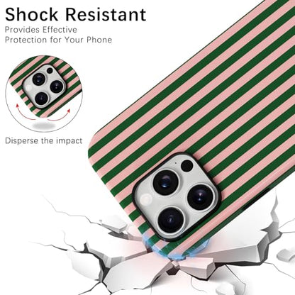 Skyseaco Compatible with iPhone 14 Pro Max Case with MagSafe, Cute Striped Phone Case for Women Girls, Soft TPU + Hard PC Dual Layer Shockproof Glossy Protective Cover, Pink and Green - color: Pink and Green, size: iPhone 14 Pro Max
