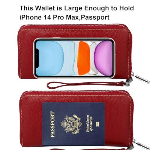 Small Compact Women Wallet RFID Blocking Genuine Leather Bifold Purse with ID Windows - color: 1- Pebbled Dark Red, size: One Size