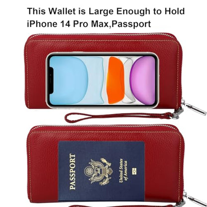 Small Compact Women Wallet RFID Blocking Genuine Leather Bifold Purse with ID Windows - color: 1- Pebbled Dark Red, size: One Size