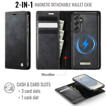 for Samsung Galaxy S26 5G 2in1 Detachable Wallet Case, Black | Compatible with Magsafe, Magnetic, RFID Blocking Card Holder, Shockproof, Kickstand, Wireless Charging, PU Leather Flip Cover - color: (Detachable 2 in 1)-Black, size: Galaxy S26