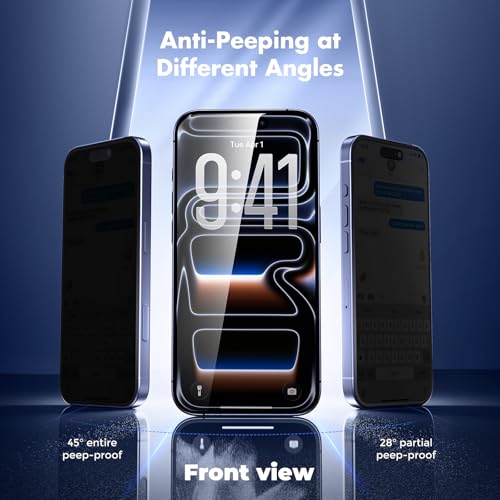 UNBREAKcable Privacy Screen Protector for iPhone 17 Pro, Full Coverage Shatterproof Tempered Glass [True 28°Anti Spy] [9H Hardness] [Easy Installation Frame] 2-Pack Private Screen for iPhone 17 Pro - size: iPhone 17 Pro