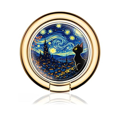 Cell Phone Ring Holder, Cute Metal Phone Grip Stand Finger Ring Kickstand, Flexible 360°Rotation Phone Tablet Case Accessories Compatible with Most Phones Starry Night Cat - color: Starry Night Cat