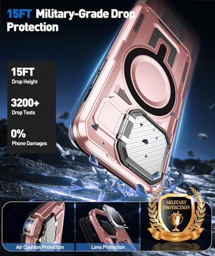 DASFOND Shield Series for iPhone 13 Pro Case with Camera Stand Cover [Compatible with MagSafe] Full Body Military Shockproof Protection Heavy Duty Rugged Magnetic Phone Case iPhone 13 Pro, Pink - color: Pink, size: Camera Stand iPhone 13 Pro