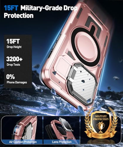 DASFOND Shield Series for iPhone 13 Pro Case with Camera Stand Cover [Compatible with MagSafe] Full Body Military Shockproof Protection Heavy Duty Rugged Magnetic Phone Case iPhone 13 Pro, Pink - color: Pink, size: Camera Stand iPhone 13 Pro