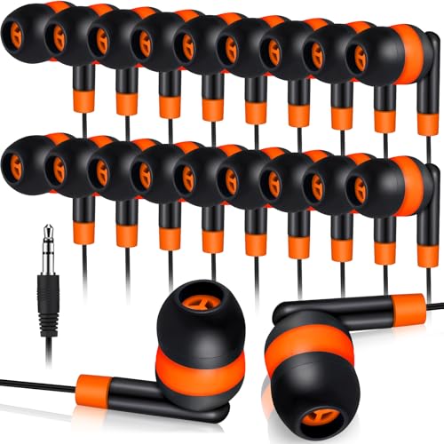 Kanayu 100 Pack Wired Earbuds Bulk for Classroom, No Mic 3.5mm, Orange - color: Orange