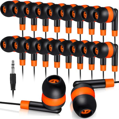 Kanayu 100 Pack Wired Earbuds Bulk for Classroom, No Mic 3.5mm, Orange - color: Orange