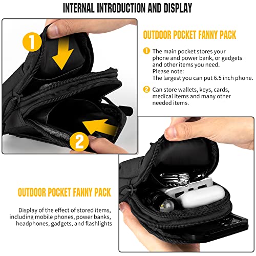 Tactical Molle Phone Pouch Compact Utility Belt Waist Bag with Shoulder Strap for iPhone 14 Plus/14 Pro Max/14 Pro/14/13 Pro Max/13/12 Pro - color: Black