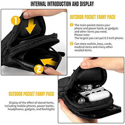 Tactical Molle Phone Pouch Compact Utility Belt Waist Bag with Shoulder Strap for iPhone 14 Plus/14 Pro Max/14 Pro/14/13 Pro Max/13/12 Pro - color: Black