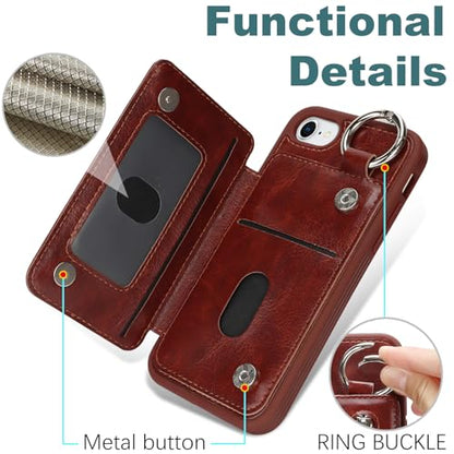 Ｈａｖａｙａ Flip Case for iPhone SE 3rd & 2nd Gen iPhone 8 & 7 - Deep Brown - color: Deep Brown-Ring, size: iPhone SE 3rd & 2nd Gen & 8 & 7 Case