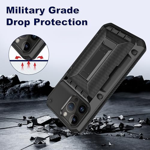 SAMONPOW for iPhone 14 Pro Case with Card Holder [4 Cards] &Kickstand Black - size: for iPhone 14 Pro