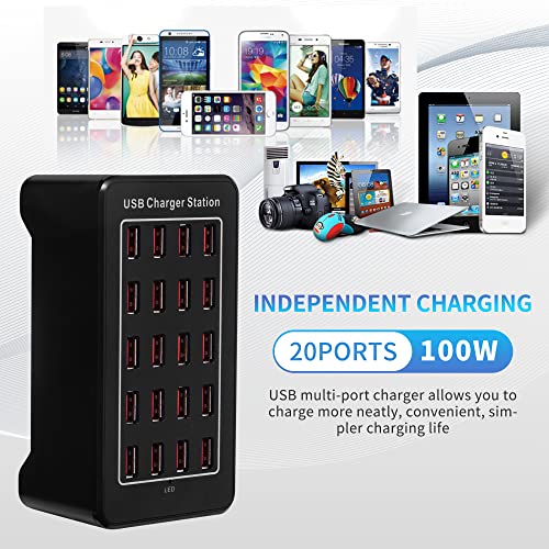 20-Port Desktop USB Charging Station - 100W Multi-Function Smart Charger for Smartphones, Tablets and More Devices - size: 20-port