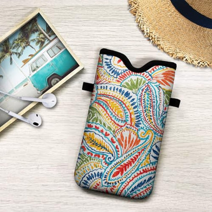 Neoprene Cell Phone Pouch 7.5 X 4.3 in Cloth Mobile Protection Case Bag with Crossbody Strap Neck Lanyard Cell Phone Case Paisley Multi - color: Paisley Multi