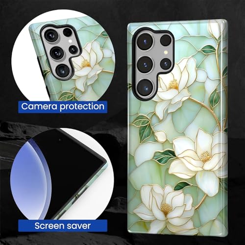 Case Compatible with Samsung Galaxy S23 Ultra, Hybrid 2-Layer Hard Shell Protection Case, Shockproof Protective Tough Phone Cover, Blooming Cyan Flowers - color: Blooming Cyan Flowers, size: Samsung Galaxy S23 Ultra